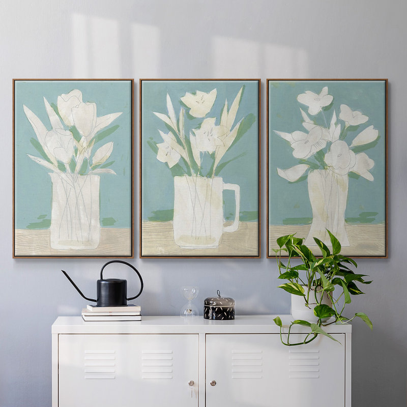 Ensemble de 3 pièces encadrées sur toile, Blanc, H 40 po x l 78 po
