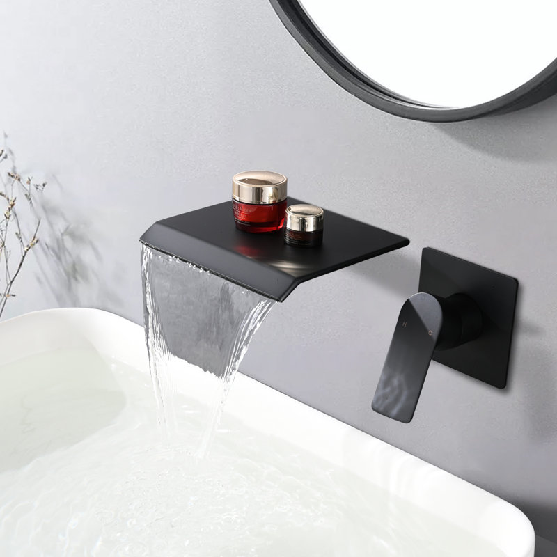 Wall Mount Waterfall Tub Faucet, Matte Black