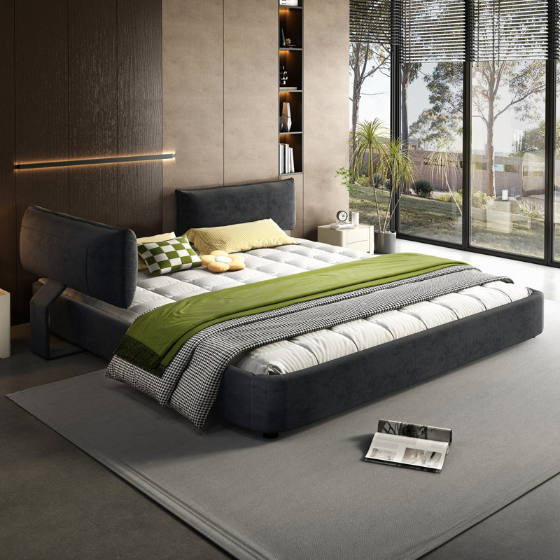 Très grande base de lit avec très grande tête de lit amovible rembourrée et lit tapissier, Gris foncé