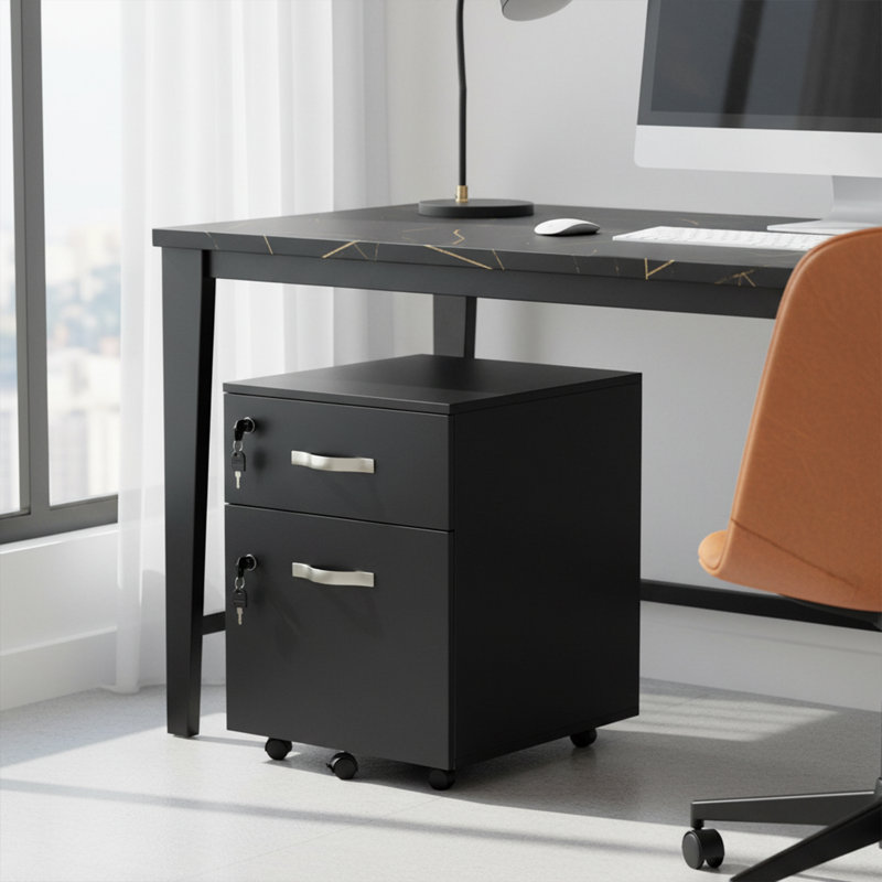 44cm Wide 2 -Drawer Mobile File Cabinet, Black