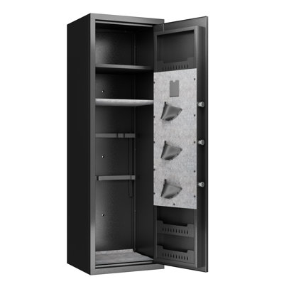 Gun Safes For Home Rifle And Pistols, Fingerprint Electronic Safe With Quick Access, Detachable Partition, No Assembly Required, Black, 13.8" x 11.8" x 57.0", Metal, 1 Piece, Rifle Safe, Black, Fingerprint Access
