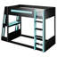 Lit simple superposé en bois avec bureau, 2 tablettes de rangement, ports USB et lumière DEL, noir et bleu-678548894-678548867
