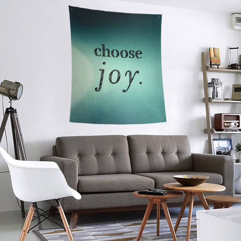Tapisserie de polyester, choisir la joie citation, H 27,5 po x l 37,5 po, Lueur bleu sarcelle
