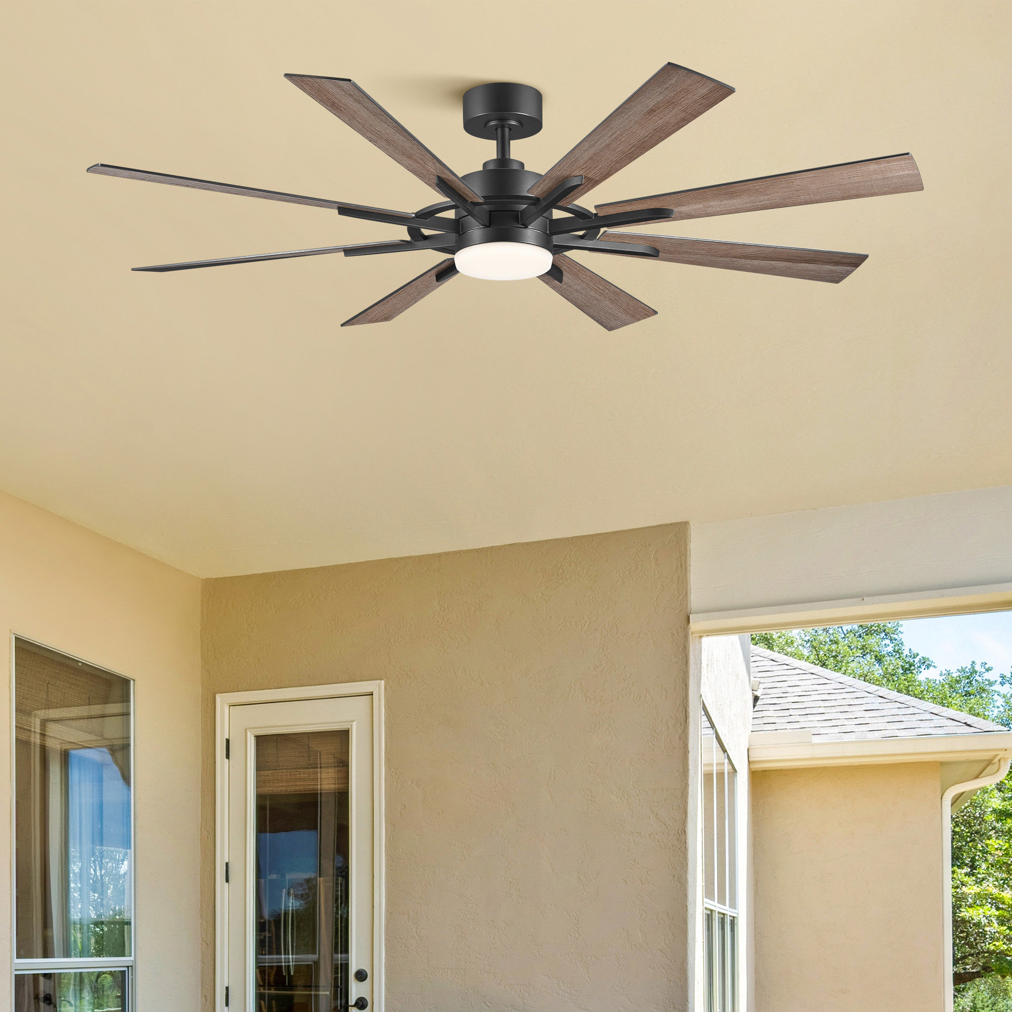 60'' 8-Blade Modern Farmhouse Large Room LED Ceiling Fan with Light and Remote
