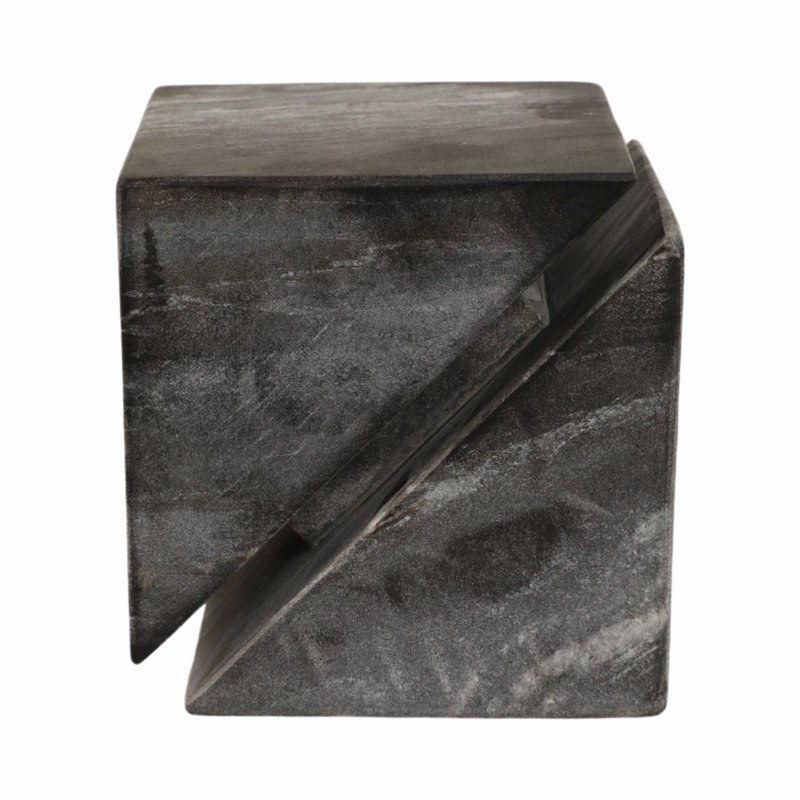 Stone Marble Decorative Object Modern Abstract Geometric Sculpture Contemporary Accent Cube Handcrafted Carved Stonework Tabletop Art Display Indoor Home Decor Unique Minimalist Design.