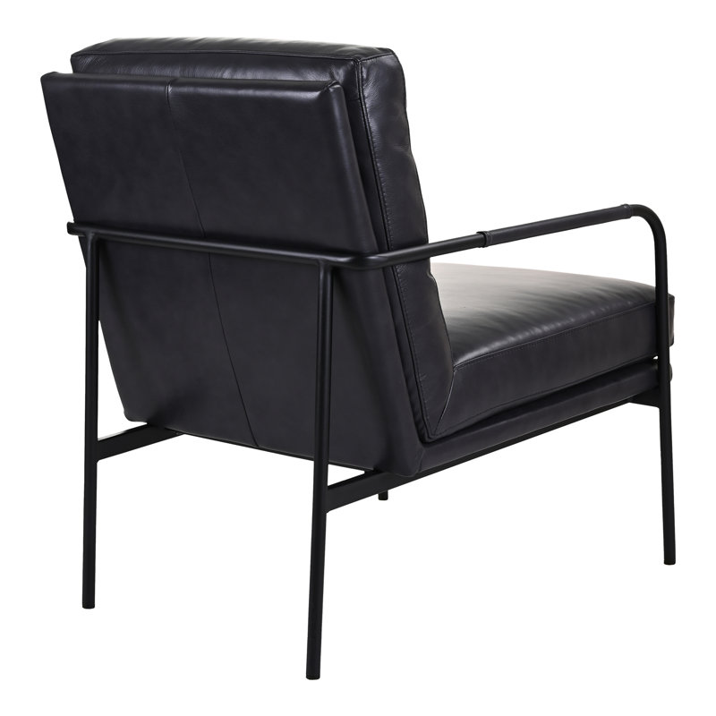 Keeley 23.5" W Top Grain Leather Armchair, Black Pebbled Top Grain Leather