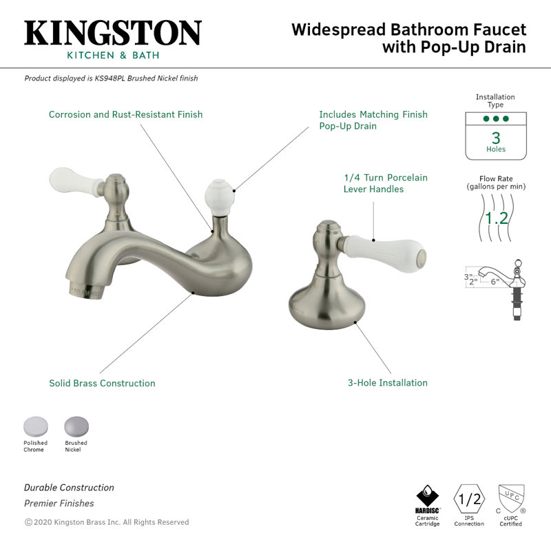 Kingston Brass KS941PL 8 To 16 In. Widespread Bathroom Faucet, Polished Chrome