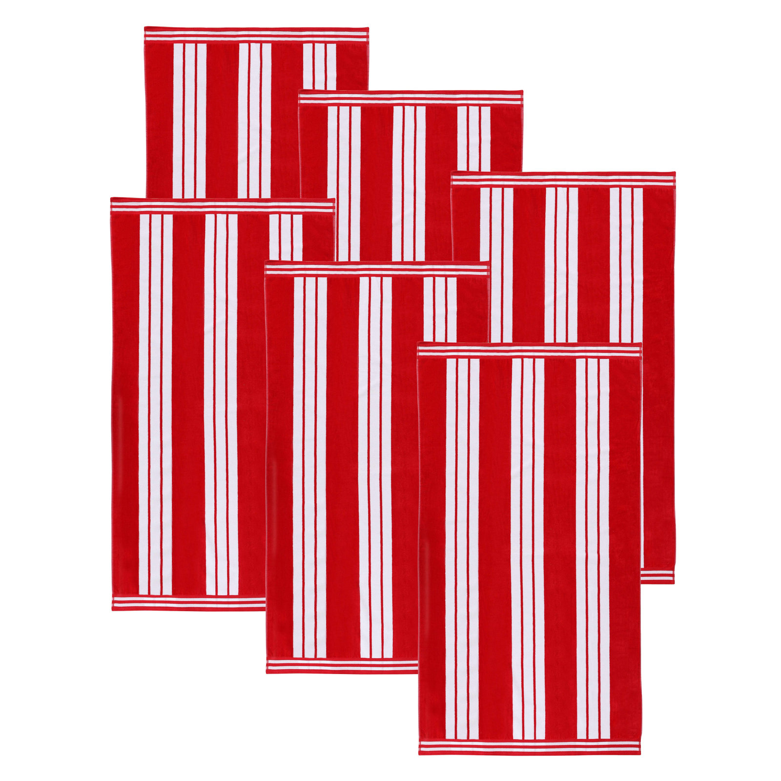 Chira Striped Cotton Beach Towel, Red, Beach Towel - 6 Pack