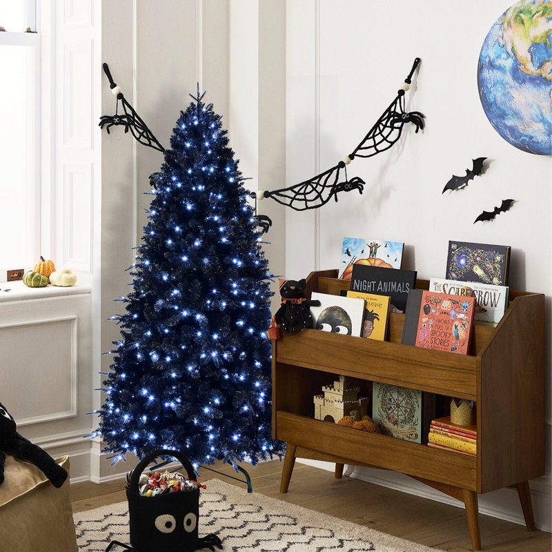 Arbre de Noël pré-éclairé en PVC noir avec lumières DEL fraîches, 4'