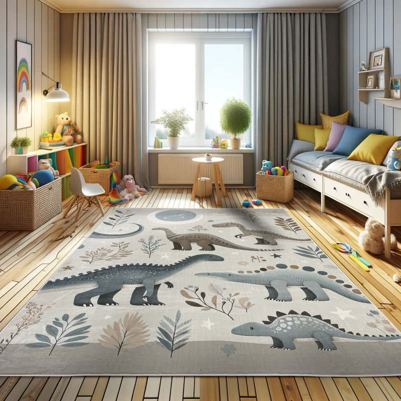 Ambesonne Dinosaur High Density Long Fiber Poly Threads Decorative Area Rug Carpet, Rectangle 2'6" x 5'