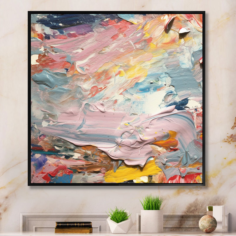 «Summer Pastel Groove Abstract Expressionism», reproduction d'art abstrait, Cadre flottant noir, H 36 po x l 36 po x P 1,5 po