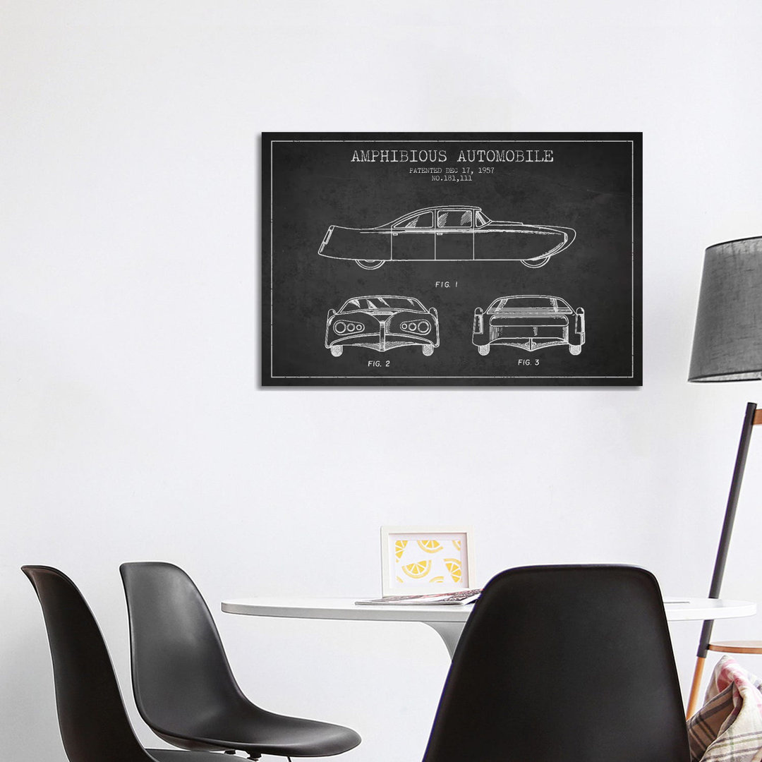 Amphibious Automobile Patent Sketch (Charcoal) II by Aged Pixel - Wrapped Canvas Gallery-Wrapped Canvas Giclée