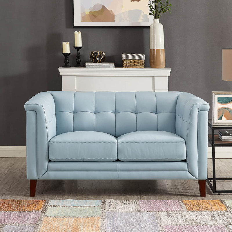 Colturo Gabia 61.5'' Genuine Leather Loveseat, Spa Blue