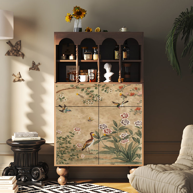 Retro floral pattern multi-function accent cabinet