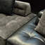 Canapé d'angle modulaire moderne 2 pièces avec dossiers amovibles, revêtement en chenille et cuir véritable, 336 cm de large, gris et noir