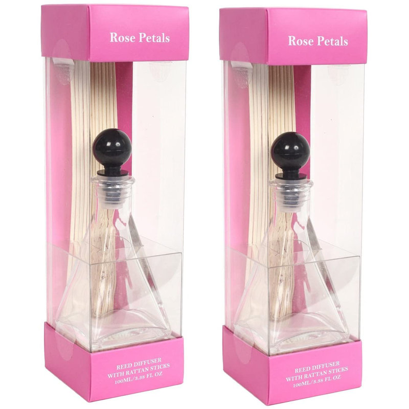 Reed Diffuser Set of 2 – 3.4 oz Rose Floral Petals Scented Oil Diffuser with Reeds Long Lasting Home Fragrance for Bathroom, Bedroom, Office, Meditation, Wedding Gift & Shelf Decor