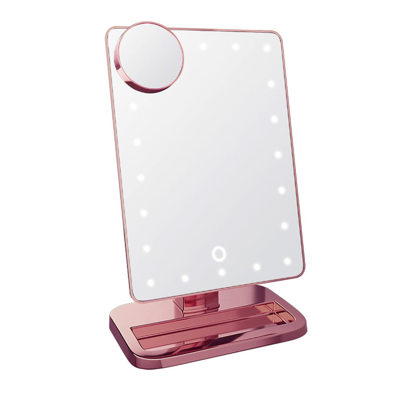 Miroir de maquillage tactile à DEL à intensité variable avec miroir sans fil Bluetooth, Chrome or rose