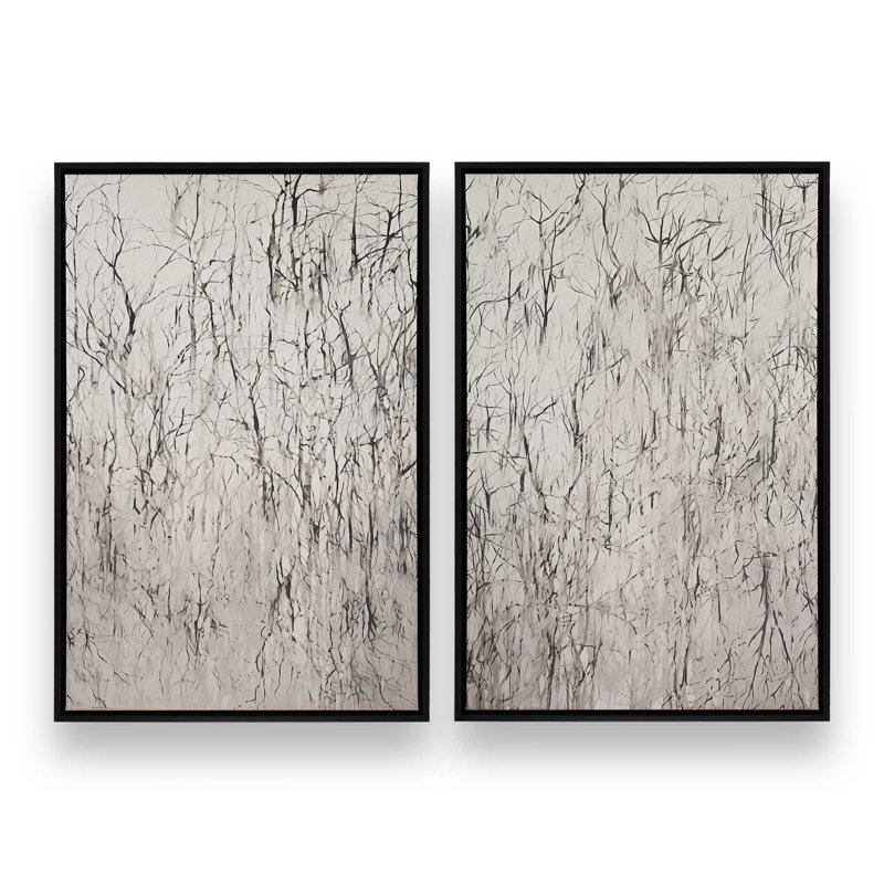 Eclipsed Onyx Tangle Set of 2 Canvas Prints in a Frame, Polished Gold Floater Framed, 12.75" H x 25.5" W x 1.75" D
