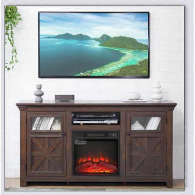 Armoire de ferme à 2 portes, meuble télé de style campagnard, meuble télé de style campagnard, grande console de cinéma maison d'inspiration grange avec foyer 18 po, l 60,23 po x P 15,35 po x H 31,7 po