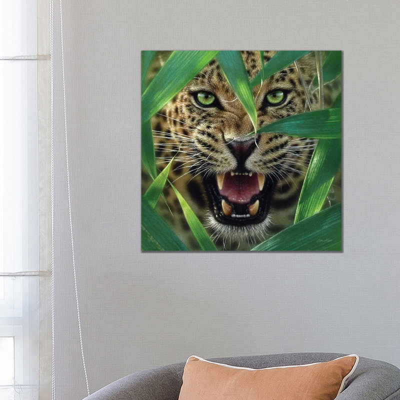 Jaguar embuscade, carré, H 26 po x l 26 po x P 1,5 po, Toile avec cadre noir, Pas de tapis