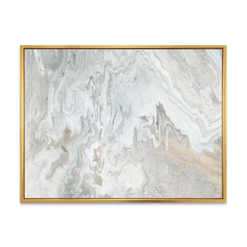 «Wave Art» dans les tons de gris IV - impression sur toile, H 30 po x l 40 po x P 1,5 po, Cadre flottant doré