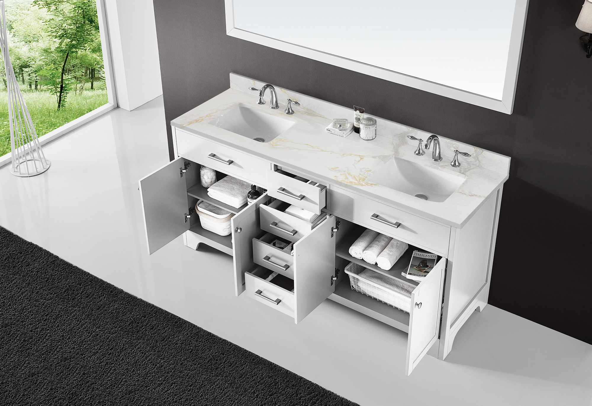 Lark Manor??? Clen 72 Inch Bath Vanity in Quartz Top 3 Faucet Holes with Basin | Wayfair