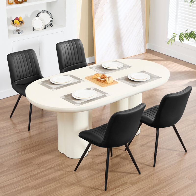 Upholstered Faux Leather Dining Chair, Black, 4
