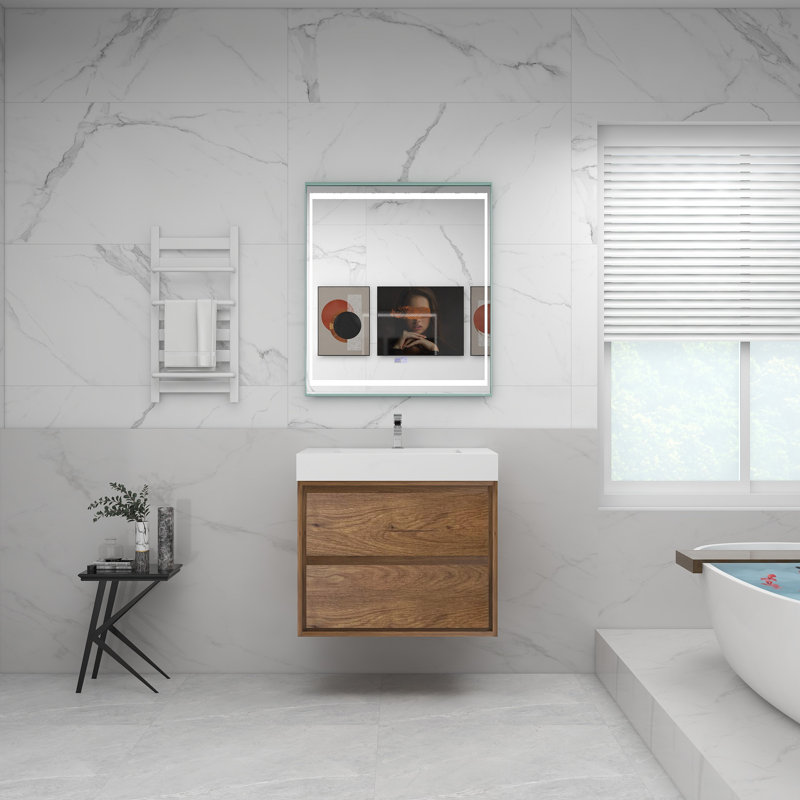 30'' Single Bathroom Vanity with Acrylic Top, Teak Oak