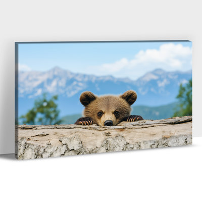 Art mural sur toile ours, art mural ours sauvage pour le salon, impressions sur toile d'ours brun, peinture de photo de montagne animalière, ours, décoration murale, affiche d'art mural de la faune pour chambre à coucher, prête à être accrochée, 18 po x 24 po