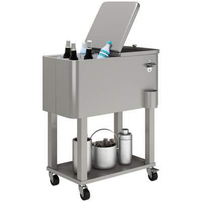 Chariot de refroidissement pour terrasse 60 pte, refroidisseur d'extérieur portatif, argent