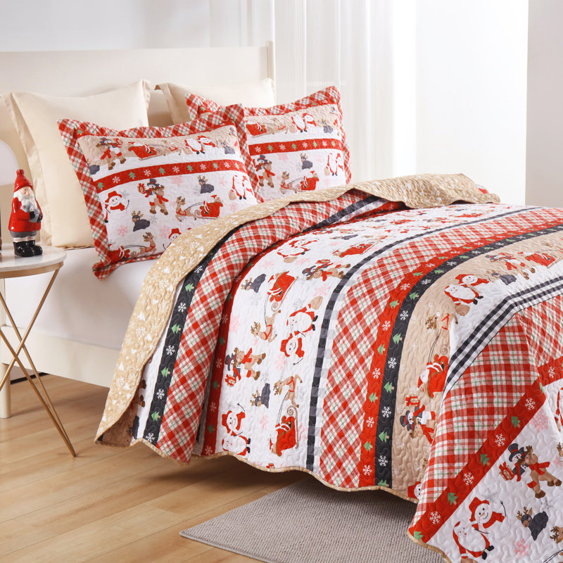 MarCielo Kids Christmas Quilt Bedspread Set BY210, Full Quilt + 2 King Pillow Shams