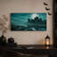Art mural sur toile, "Ruined Castle Under Full Moon Blue River"-244165388