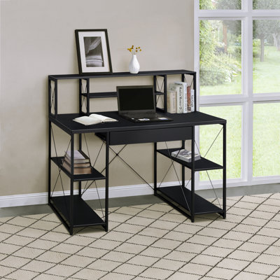 Bureau noir avec tablettes ouvertes et huche