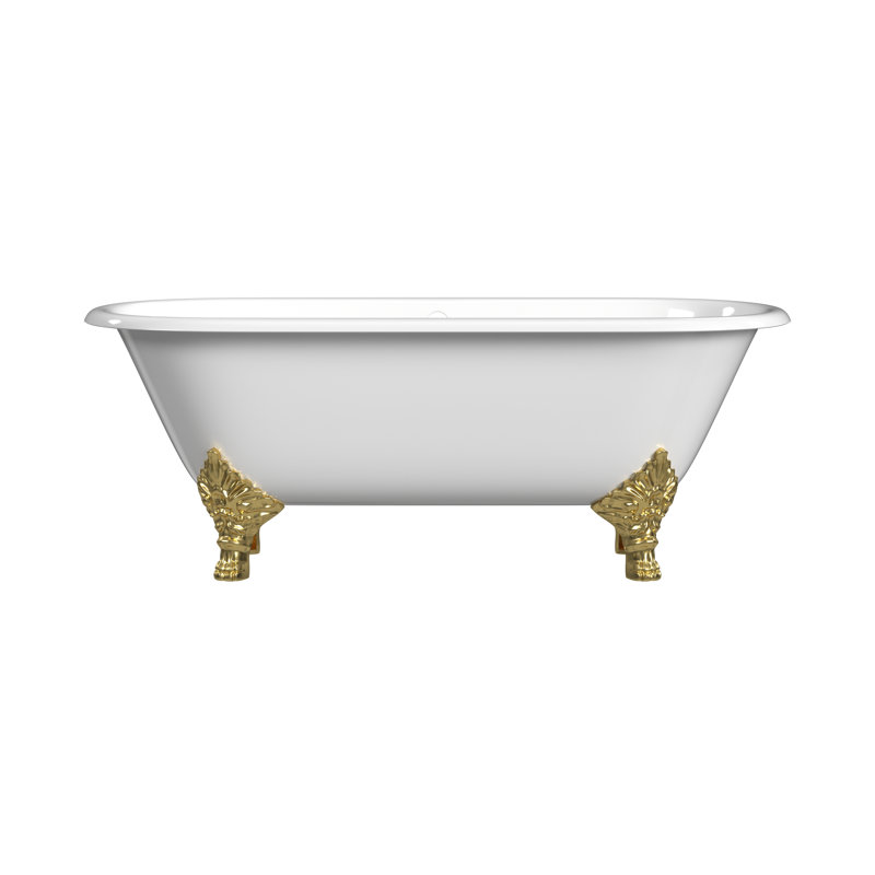 Janeese 70'' x 32'' Soaking Cast Iron Bathtub, Polished Brass, White Interior with White Exterior