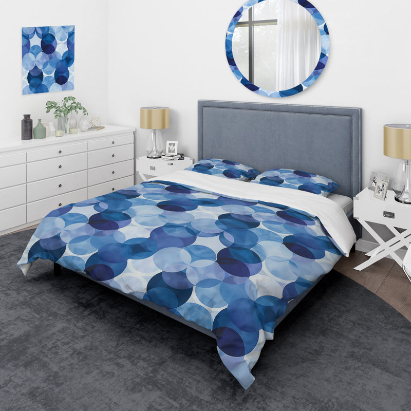 Blue White Modern Circles - Ensemble de housse de couette moderne, Housse de couette très grand et 2 très grandes t