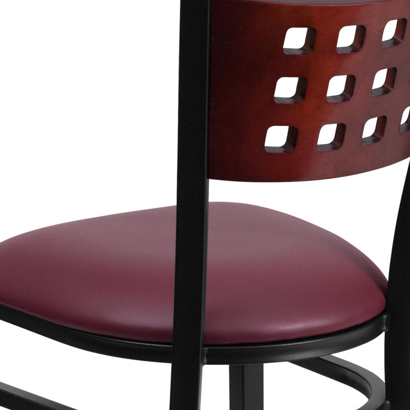 Elegant Mahogany and Burgundy Vinyl Metal Frame Side Chair