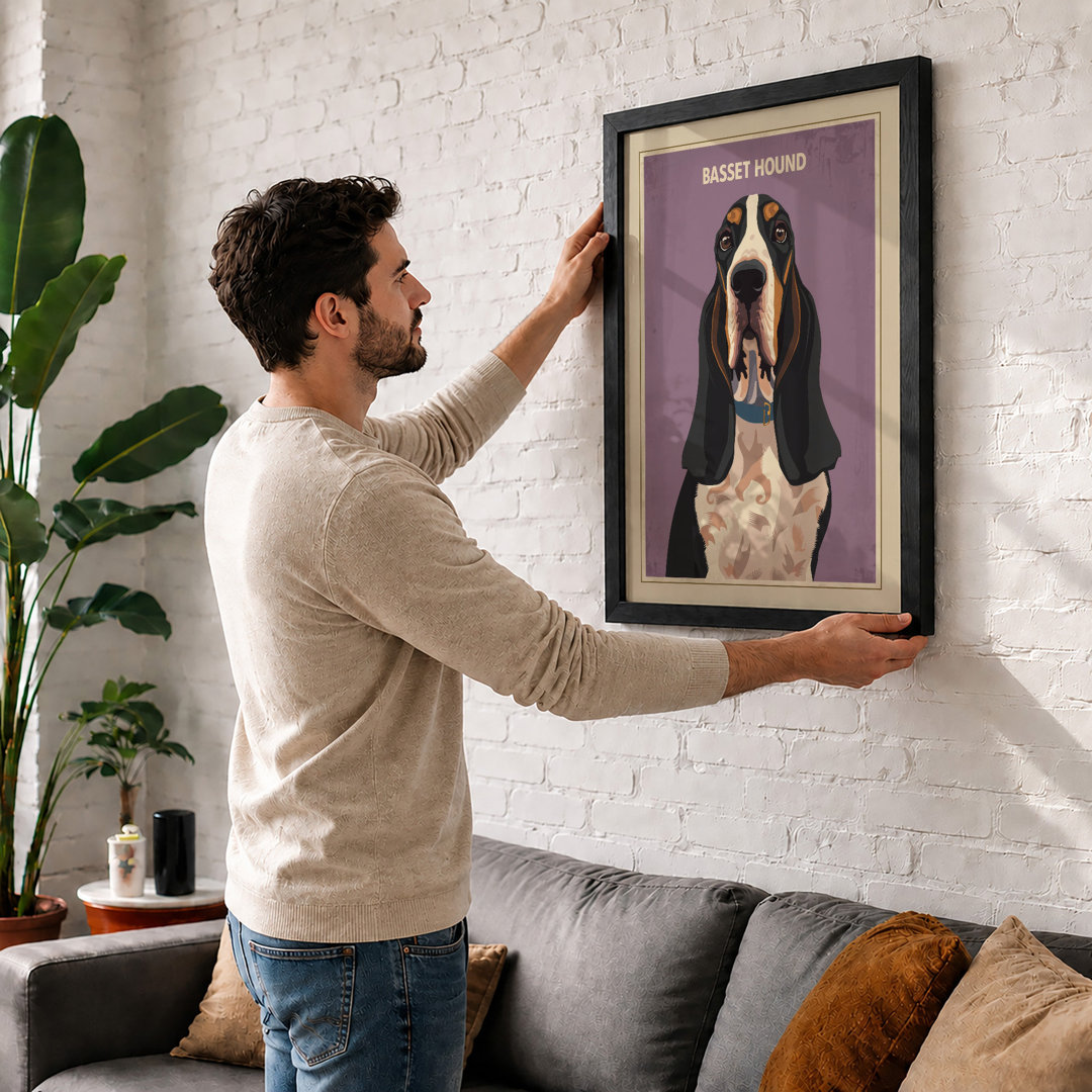 Basset Hound Portrait Modern - Framed Print