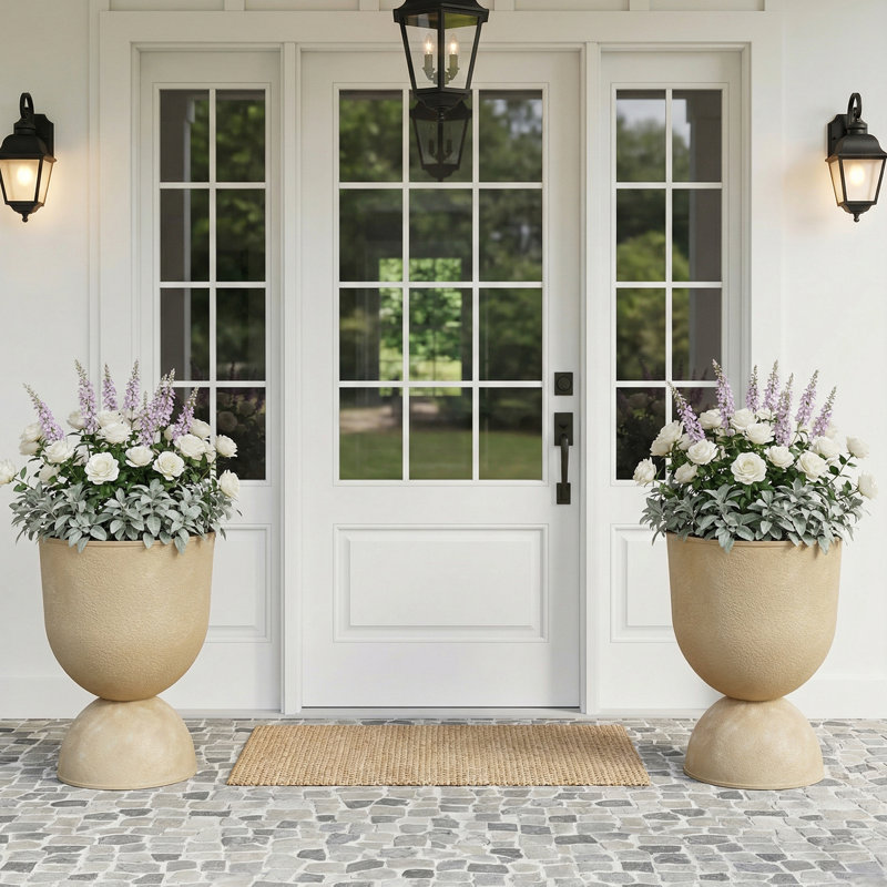18.3 Inch Tall PE Tumbler-shaped Planter Pots, Beige