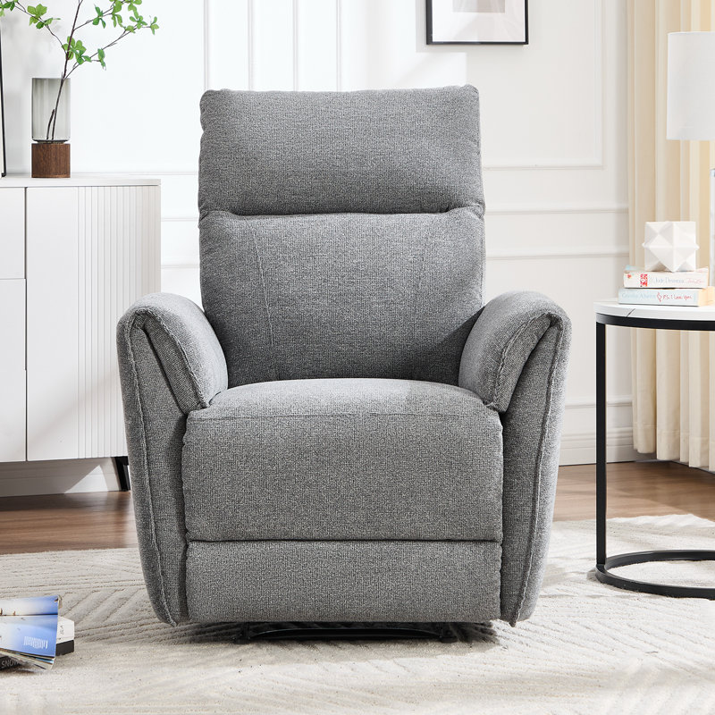 84cm Wide Modern Soft Linen Upholstered Manual Recliner, Dark Grey