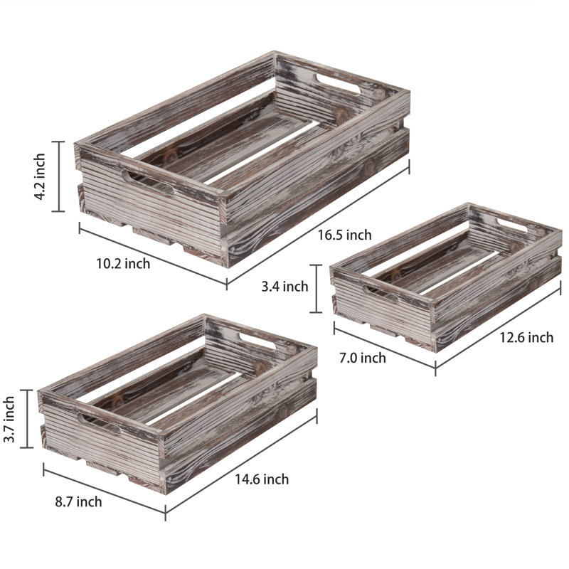 Solid Wood 3 Piece Decorative Bin Set, Brown