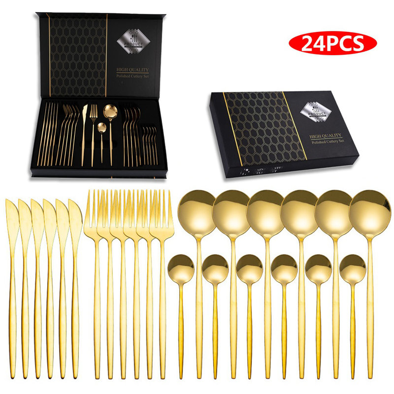 Ensemble de couverts 24 pièces en acier inoxydable pour 6 personnes, ensemble de coutellerie durable à cuillère, fourchette et couteau pour la maison, l'hôtel et les fêtes