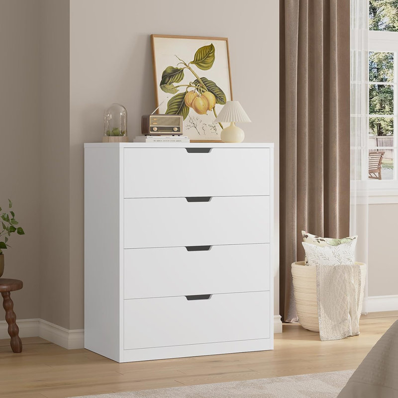 Commode 4 tiroirs, commode pour chambre à coucher, commode avec tiroirs pour le salon, le vestibule, le couloir, Blanc