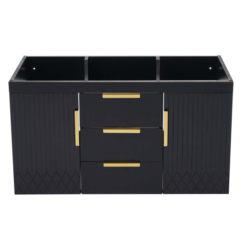 Meuble-lavabo mural 36 po sans lavabo, armoire de rangement flottante avec 2 tiroirs, armoire de salle de bain en bois massif