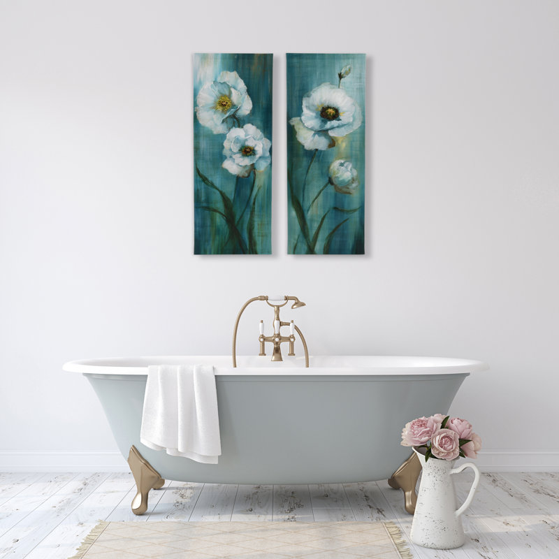 Art mural en toile vert-blanc 8 "x 20" Prinz Forest Blossoms, ensemble de 2