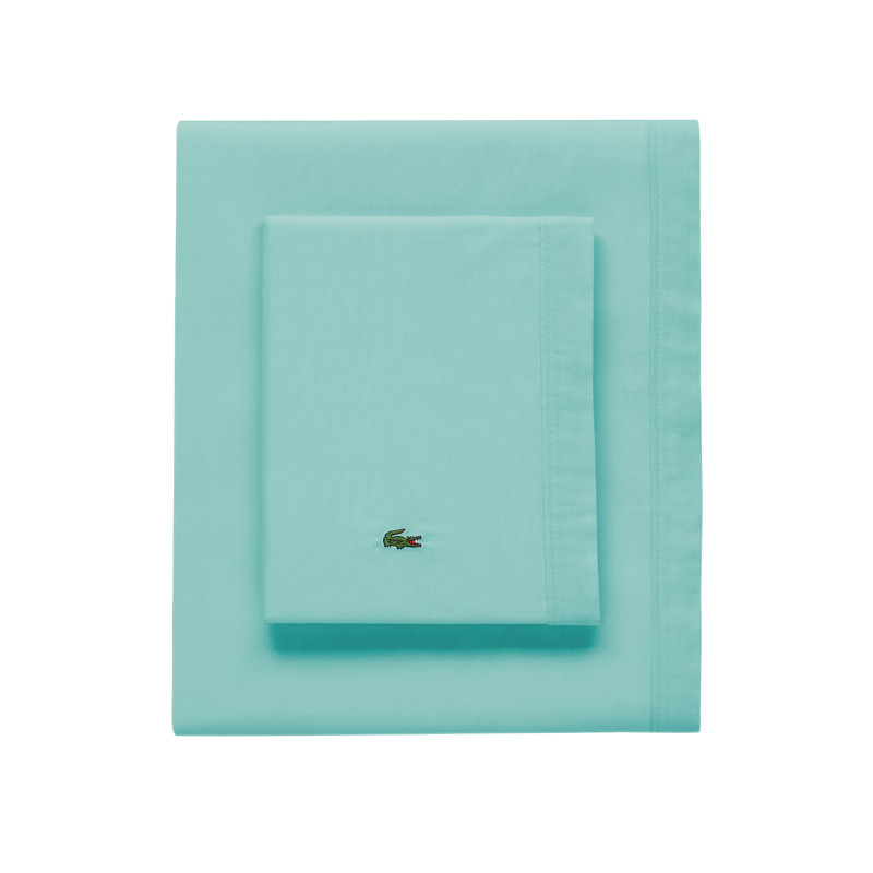 Lacoste Cotton Percale 100% Cotton Pillowcase, Standard Pillowcase, Water Blue