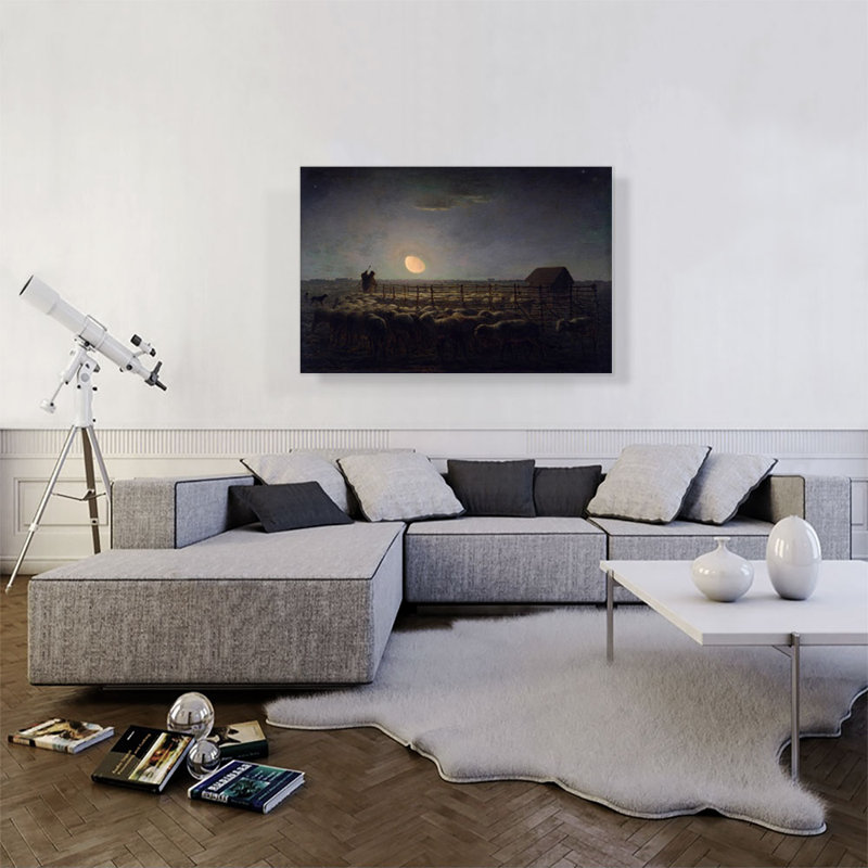 «The Sheepfold Moonlight» par Jean-François Millet, reproduction d'art sur toile tendue, H 26 po x l 40 po x 1,5 po