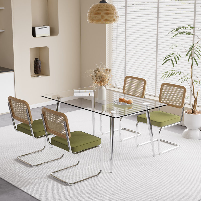 Ensemble de salle à manger rectangulaire, 5, Vert / Argent