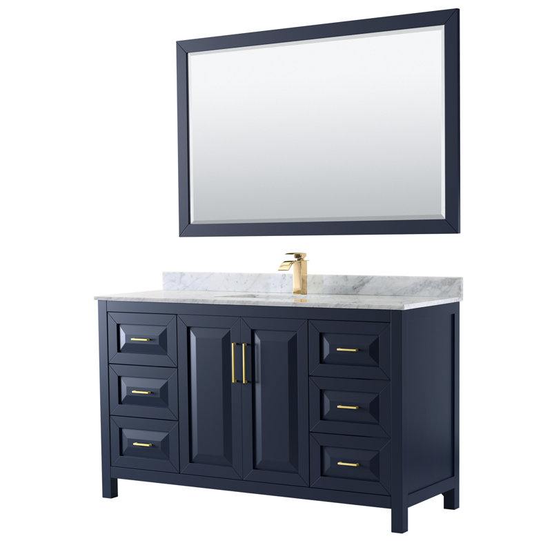 Daria 60'' W Single Vanity, White Carrara Marble, Dark Blue, Matte Black