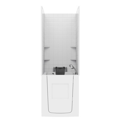 Nova Heated Series 32" x 37" Left Drain Air Jetted Bathtub in White with 4 in. Tile Shower Wall Kit