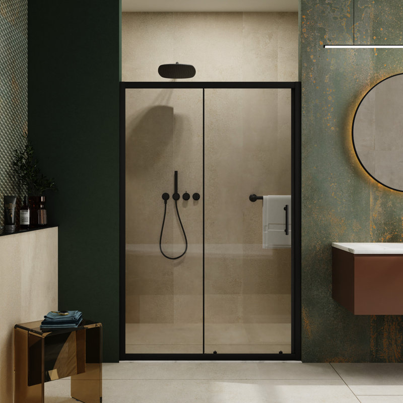 72.In H X 48.In W Shower Door With Stainless Steel Handle - Tempered Glass, Black, & Waterproof Aesthetics Single Sliding Black Handle, Design